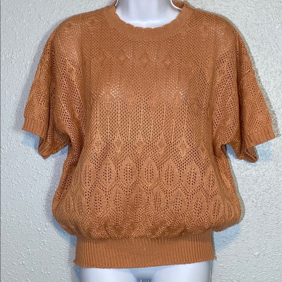 VNTG Kenneth Too! Tan/Orange Crew Neck Knit Sweater with Short Sleeves - Picture 1 of 6